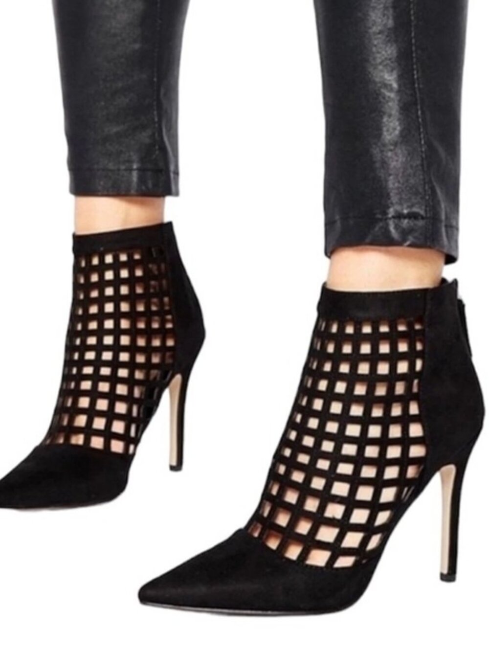 ALDO Lavinia Black Suede Caged Stiletto Heels Women’s 8 Pointed Toe Pumps
